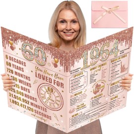 Turypaty Large 60th Birthday Card With Envelope for Women, Pink Rose Gold Back in 1964 Happy 60th Birthday Giant Guest Signature Book Gifts, Extra Big 1964 60th Greeting Card Decoration Party Supplies