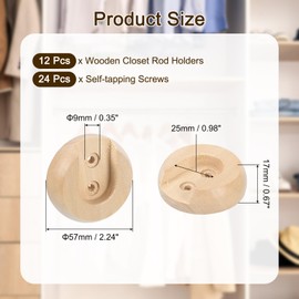 sourcing map 12Pcs Wooden Closet Rod Holders, Wardrobe Rod Brackets End Support Curtain Rod Holder Sockets with Screws for 25mm Closet Rods