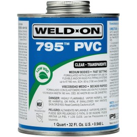 Weld-On 10280 795 Flex PVC Medium-Bodied Plumbing-Grade Solvent Cement - Fast Setting and Low-VOC, Clear, 1 Quart (32 fl oz)