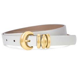 XZQTIVE Women's Leather Belt for Jeans Dresses Pants Coats Fashion Ladies Belt with Gold Buckle White Belt for Women