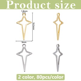 DICOSMETIC 160Pcs 2 Colors Star Charm Pendant Stainless Steel Charms Four-pointed Star Charms Metal Hollow Pendant Celestial Charm for Jewelry Earrings Necklaces Making, Hole: 1.2mm