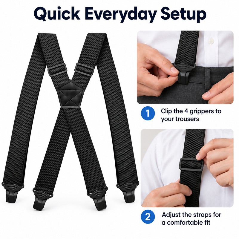 Heavy Duty Suspenders for Men – Adjustable 1.5-Inch Wide Elastic