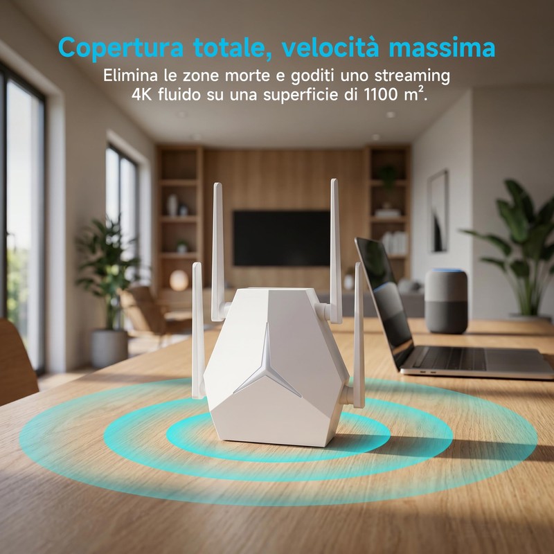 Ripetitore WiFi 1167Mbps Doppia Banda 2.4G+5G, Amplificatore Segnale per Casa