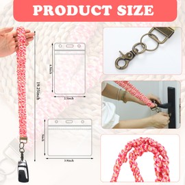 Marspark 2 Set Scrunchie Lanyards with 4 Card Holders for ID Badges and Keys Cute Stretchy Scrunchie Neck and Wrist Lanyards for Teacher Women Nurses School Office Supplies(Pink, Striped)