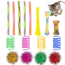 ISMARTEN 45-Piece Cat Toy Set - Springs, Balls, Tube, Pom Poms for Kittens to Swat, Bite, Hunt (Random Color)