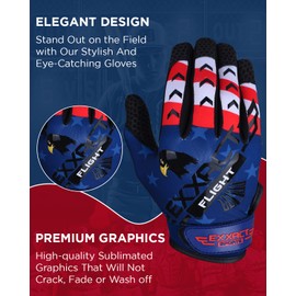 Exxact Sports Flight Baseball Batting Gloves Youth & Adult with Textured Leather Palm, Softball Batting Gloves for Women/Men (AXL, Patriot)