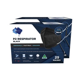 Australian Made Black P2 4-Layer Face Mask with Earloops - 50 Pack