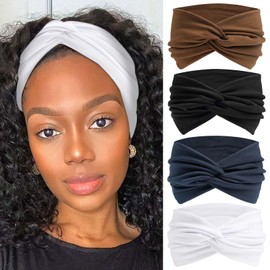 STGDAK 4 Pack Bandana Headbands for Women Large Turban Head Wraps Wide Headband Twist Knot Head Band Scarf Criss Cross Cute Hairband Workout Hair Wrap Fashion Turban Headband for Women’s Hair