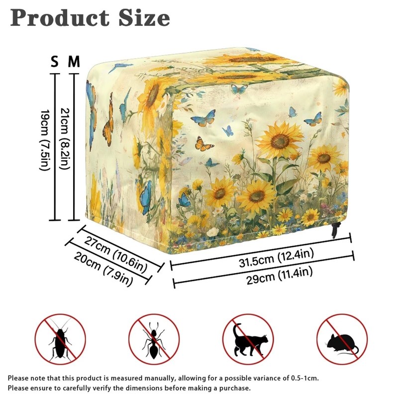 Tnasranmo Sunflower Butterfly Toaster Cover No Base, 4 Slice Wide