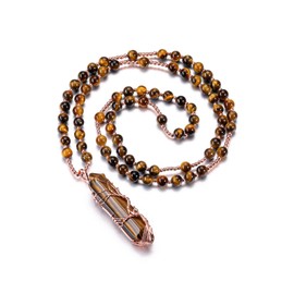 CrystalTears Tiger Eye Crystal Necklace for Women Tree Life Wire Wrapped Quartz Crystal Point Stone Pendant Necklace Gemstone Beaded Necklace Jewellry Crystal Gifts for Women Mum Christmas