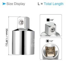 CoCud Impact Socket Adapter, 1/2"F to 3/8"M, CR-V Square Drive Reducer - (Applications: for Impact Driver Wrench)