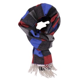 Wool Scarf Men's Winter Scarf Checked in Anthracite Red Blue 100% Wool Made in Germany, Anthracite, red, blue
