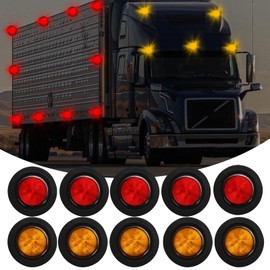 FSBCGT 10PCS 2" Round Trailer LED Marker Clearance Lights, 4 LED Flush Mount with Rubber Grommets and 2 Prong Wire Pigtails for Trailer Truck RV (5Red+5Amber)