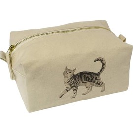 'Prancing Gray Tabby Cat' Canvas Wash Bag/Makeup Case (CS00041434)