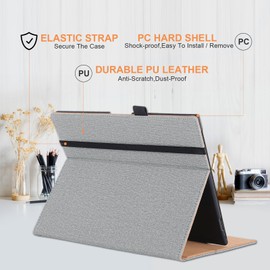 Vakarey Boox Note Air 4C Case with Pen Holder, Protective Case for Smart Folio Made of PU Leather for Boox Note Air 3C B/W Case with Hand Strap, Grey