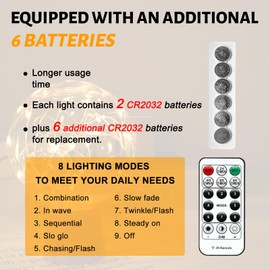 6PCS Fairy Lights Battery Powered with Remote, 7ft 20LEDs Warm White Twinkle Mini Lights with Timer, Waterproof Small Silver Wire Firefly Starry for DIY Wedding Party Christmas