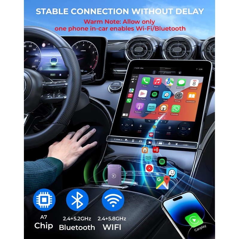 AuroraLink Wireless Carplay & Android Auto Wireless Adapter 2-in-1 Fast