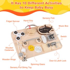 Pithfor Wooden Busy Board for Toddlers, Montessori Sensory Toys for 1 2 3 4 Year Old, Autism Sensory Toys for Kids Boys Girls, Fine Motor Skills Travel Toys