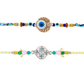 Raksha Bandhan Set of 2 Rakhi for Brother | Traditional Rakhi for Small Brother Sister| Evil Eye Paisely Rakhi for Brother Bhaiya Bhabhi | Designer Pearl Rakhi for Brother | VRDUK017