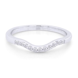Jewel Zone US Round Cut White Natural Diamond Accent Curved Wedding Band Ring 14k White Gold Over Sterling Silver Stackable Band Rings for Women (0.06 Cttw) Ring Size-4.25