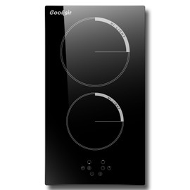 Cooksir 2 Burner Electric Cooktop 220V - 12 Inch 2 Burner Electric Stove 3000W, Buili-in Two Burner Ceramic Stove Sensor Touch with Timer, Safety Lock, Overheat Protection, 220V Hard Wired (No Plug)