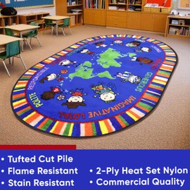 Kids Carpet One World Classroom Rug 4'x6' Rectangle Kids Rug for Nursery, Bedroom, Daycare Children Area Rug | Carpet for Kids Classroom and Playroom | Area Rug for Kids