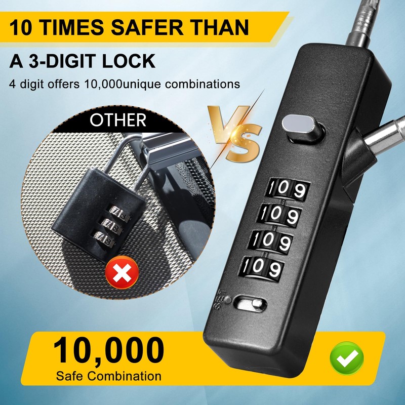 DELSWIN Cable Locks with Combination, 4-Digit Gate Lock with 3