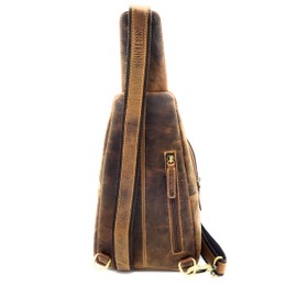 Lemasi Crossbag Genuine Hunter Leather Slingbag - Vintage Shoulder Bag for Men & Women - One Shoulder Bag with Zip Compartments, Key Finder, Adjustable Strap, Brown