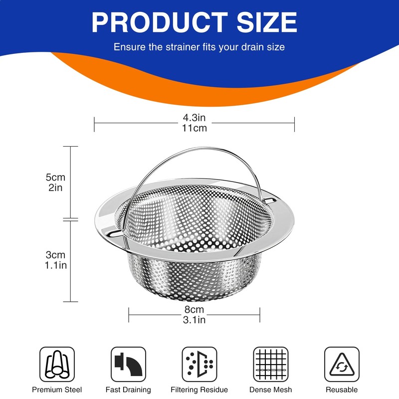 Hocent 2 Pack Kitchen Sink Strainer, Stainless Steel Sink Drain