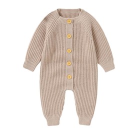 LAWKUL Baby Romper Long Sleeve Ultra-Soft Stretchy One-Piece with Button Closure Machine Washable Unisex Playsuit Khaki 3-6M