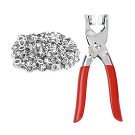 1PCS Grommet Eyelet Plier with 200 Metal Eyelets, Metal Snaps Buttons Installation Plier Tool Set, Handheld Hole Punch Pliers for Leather Clothes Belt Crafting Sewing (Silver)