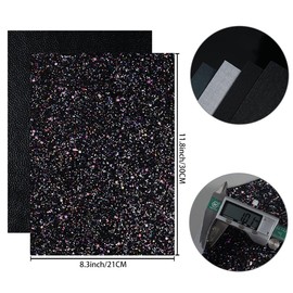 7 Pieces 8x12 Inch Faux Leather Sheets Black Series Fine Chunky Glitter Patent Metallic Litchi Faux Leather Fabric for Leather Bows and Earrings Making
