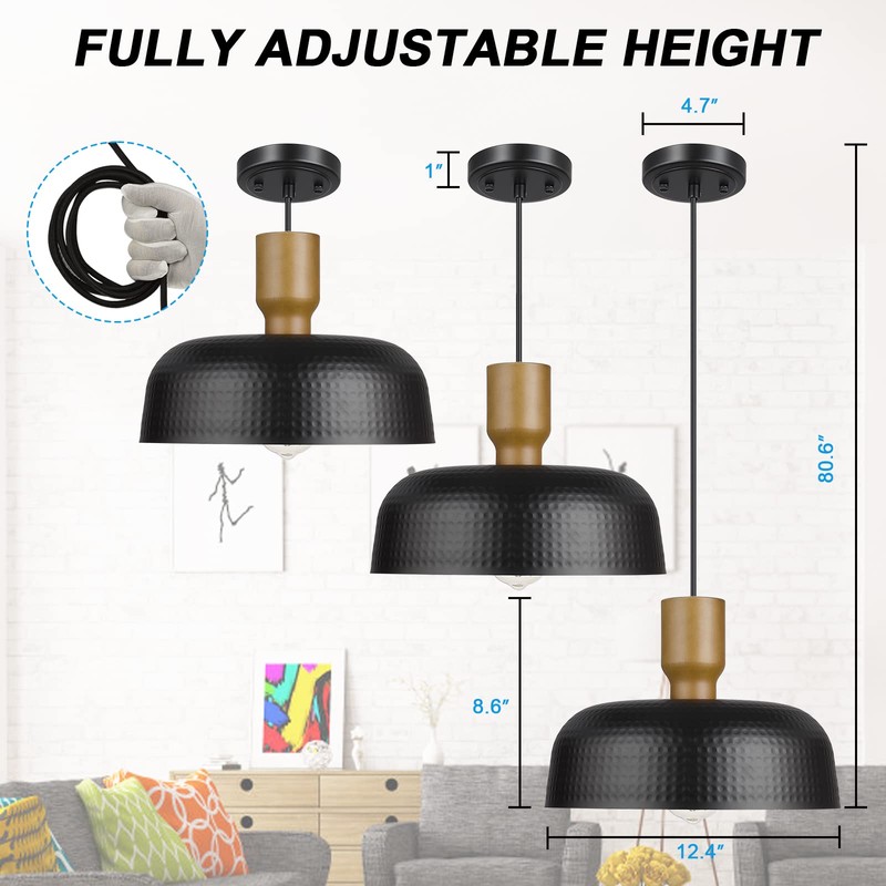 Darkaway Industrial Pendant Light Fixtures Ceiling Hanging with Hammered Metal