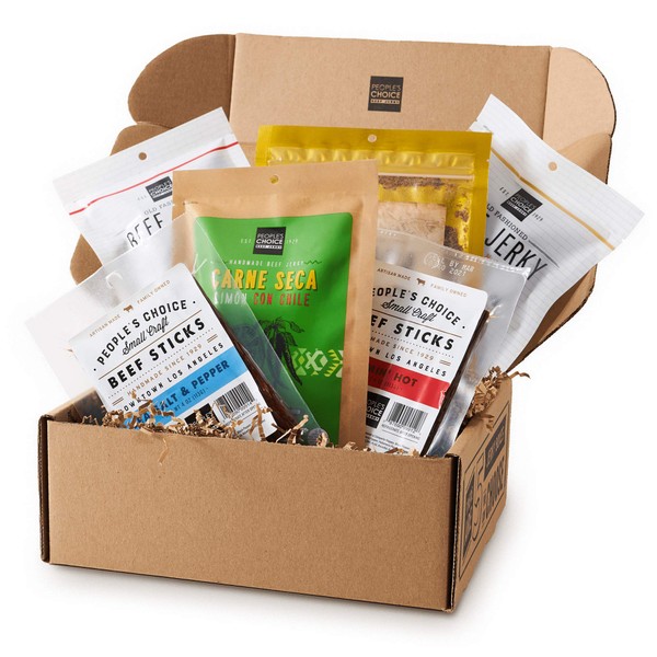 People's Choice Beef Jerky - Jerky Box - Health Nut - Keto Gift - Sugar-Free, Carb-Free, Gluten-Free, High Protein, Keto-Friendly - Meat Snack Sampler Gift Basket - 6 Items