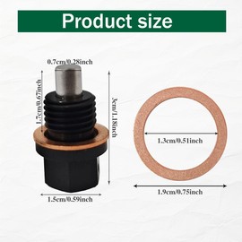 M14 x 1.5 Magnetic Oil Drain Plug, Aluminum Stainless Steel Sump Drain Nut Bolt with Copper Crush Washer Gasket, Leakproof Replacement Car Accessories for Honda Acura Ford GM Mazda Hyundai Kia
