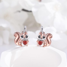 MEDWISE Squirrel Hoop Earrings 925 Sterling Silver Animal Dangle Drop Dangling Earrings Squirrel Jewelry Gifts for Women Daughter