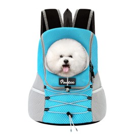 Pawaboo Pet Dog Carrier Backpack, Puppy Dog Travel Front Carrier for Small Medium Dogs Cats, Adjustable Breathable Dog Carrying Backpack with Safety Strips for Hiking, Walking (Blue L Up to 14 lbs)