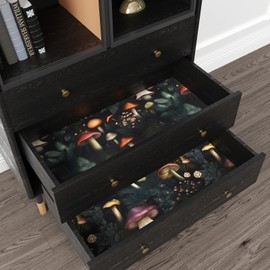 ILHIIOR Black Mushroom Wallpaper Peel and Stick Wallpaper Leaf Vintage Contact Paper Boho Dark Flower Wall Paper Removable Wallpaper Self Adhesive for Cabinet Drawers Wall Decor 17.5''x118.1''