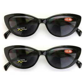 2 Pairs Women Cateye Black Tortoise Reading Sunglasses - Outdoor Cat Eye Readers (2 Black, 2.50)