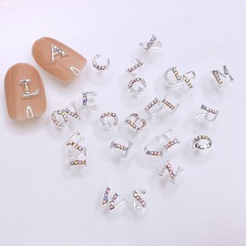 Alphabet A-Z 26 Letter Set Nail Parts 3D English Parts Rhinestone (26 Letter Set, Silver)