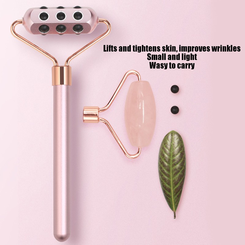 3 in 1 Rose Quartz Face Roller Massager Germanium Facial