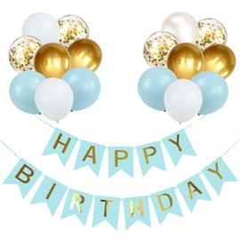 Macaron Balloons Birthday Decoration Set, Macaron Blue Golden Birthday Decoration Happy Birthday Decoration Banner Party Decoration Birthday Set with Balloons for Girls Boys Decorations (BL)