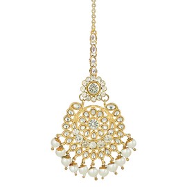 Aheli Faux Kundan White Maang Tikka Matha Patti Indian Traditional Bollywood Jewelry Gift for Women