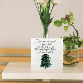 Christian Christmas Decor, Rustic Religious Christmas Tree Wooden Box Sign, Farmhouse Christian Christmas Decorations for Home Office Church Desk Table Shelf Decor, 5x5 Inch