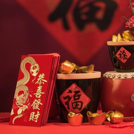 Foamalusion 36pcs Chinese New Year Snake Red Envelopes 2025, 3.5x 6.7 inch Money Envelope Red Packets Hong Bao with 6 Different Gold Snake