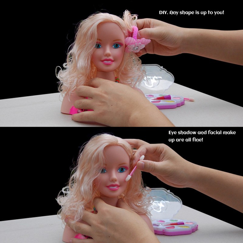 Makeup Pretend Playset for Children 17Pcs Hairdressing Styling Head Doll