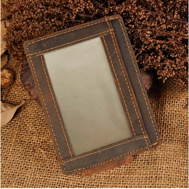 RFID Genuine Leather Magnet Money Clip Credit Card Case Holder