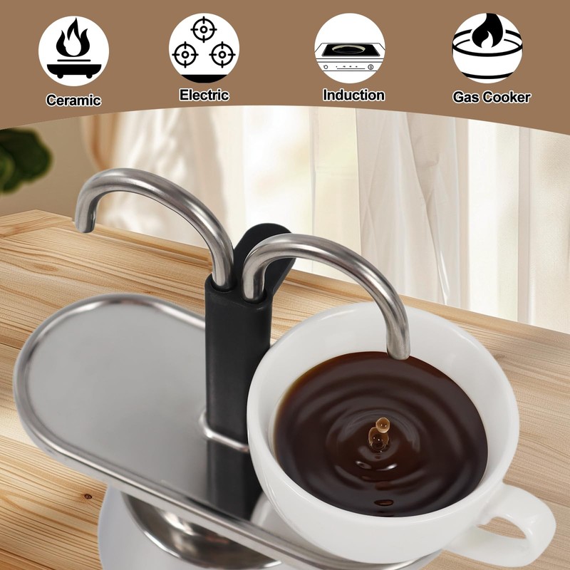 Uncoated 2 Cup Dual Pipe Moka Pot 304 Thickened Stainless