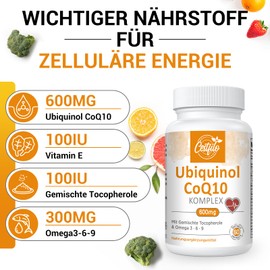 Ubiquinol CoQ10 600 mg Softgel Capsules - Active Form of CoQ10 Plus Vitamin E & Omega 3 6 9 - Advanced Coenzyme Q10 (Pack of 60)