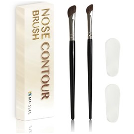 MA/SELE 100% Natural Horse Hair Nose Contour Brush, Set of 2 Large and Large Angled Cut, Good Coloring, Even Powder, 3D Makeup, Shadows, Nose, Makeup Brush, 2 Covers Included